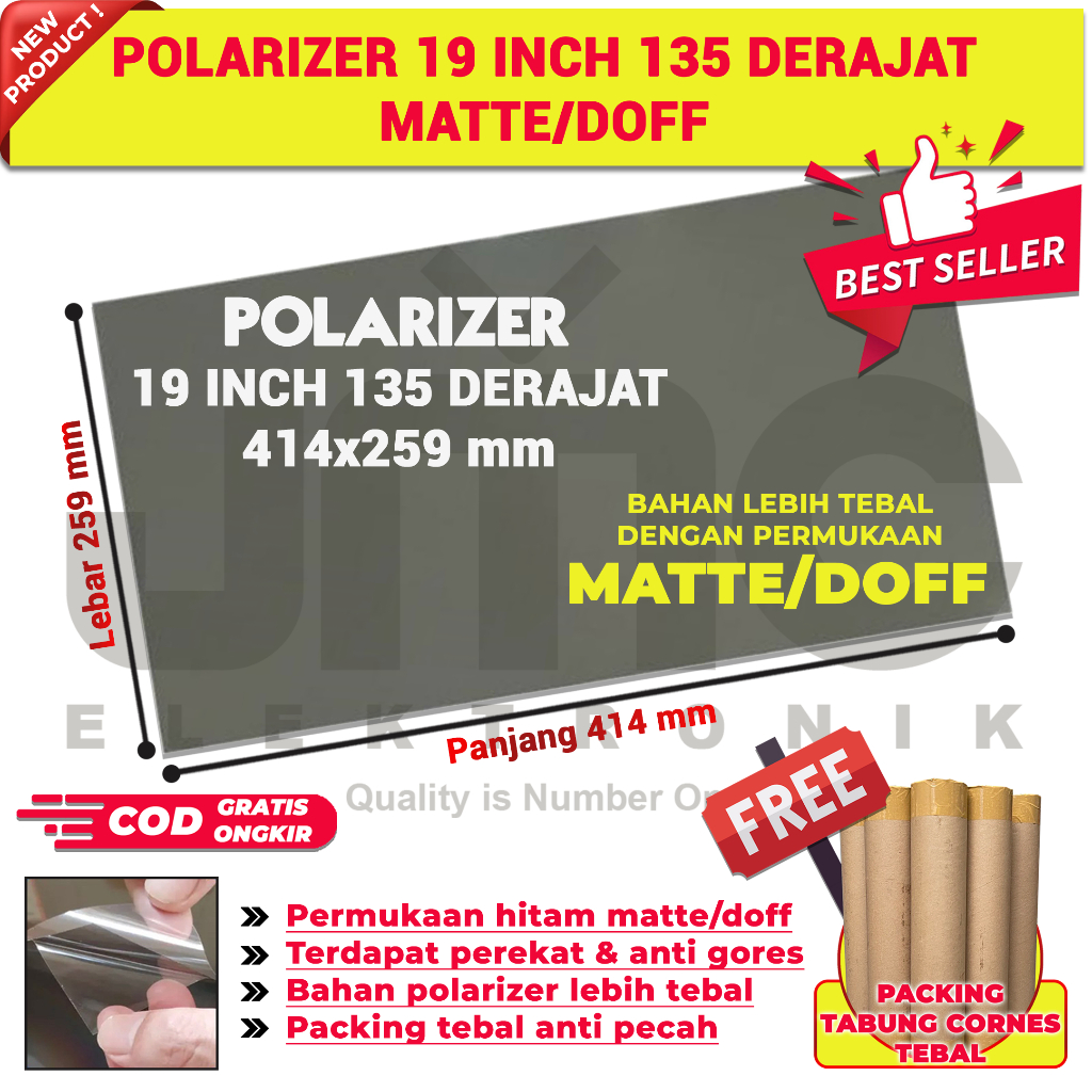 Polaris lcd 19 inch 135 derajat Plastik polarizer lcd monitor Pc 19inc 414x259mm dimensi wide
