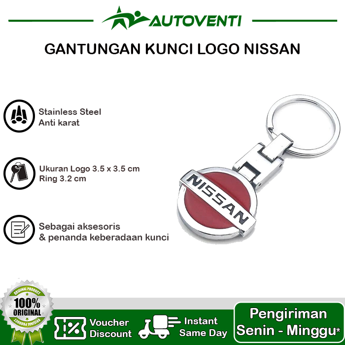 GANTUNGAN KUNCI MOBIL 3D LOGO NISSAN BAHAN METAL STAINLESS STEEL MERAH