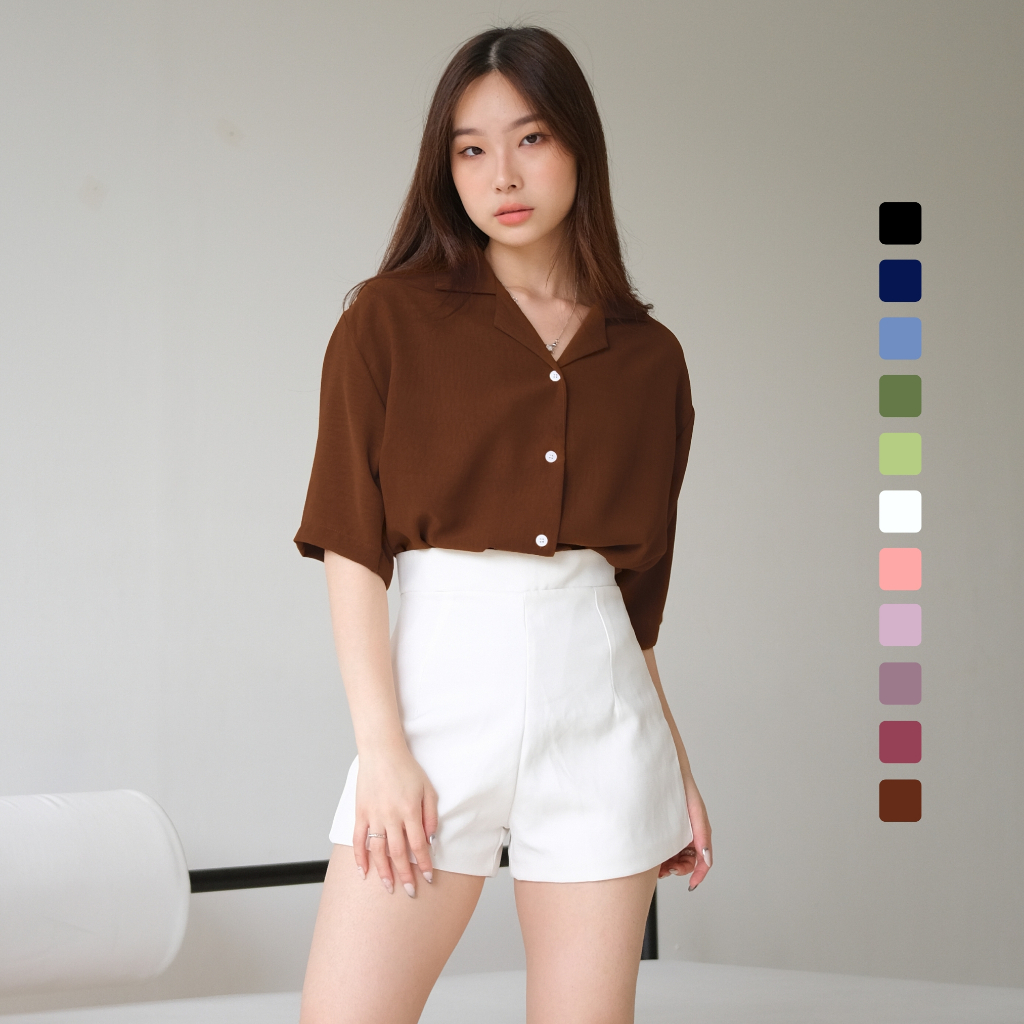 SAGI - Havana Oversized Shirt | Atasan Kemeja Lengan Pendek Wanita Casual Short Sleeve Outfit Women