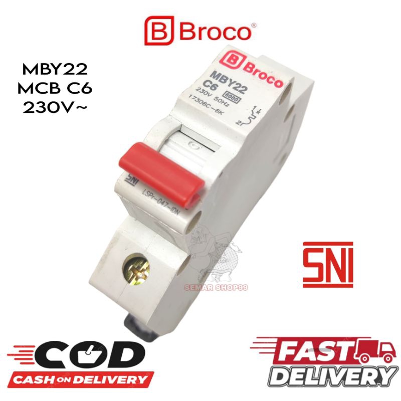 MCB Broco 1Phase 6A / Broco Mcb 6A/Broco Mcb 6A ampere Circuit Breaker 1 Phase / Mcb Broco SNI mby22