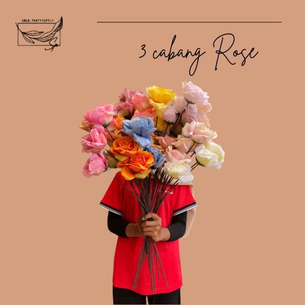 (QC) 3 Kuntum ROSE SPRAY MAWAR JUMBO TANGKAI PANJANG Artificial Flowers Bunga Mawar Palsu / KUNTUMAN