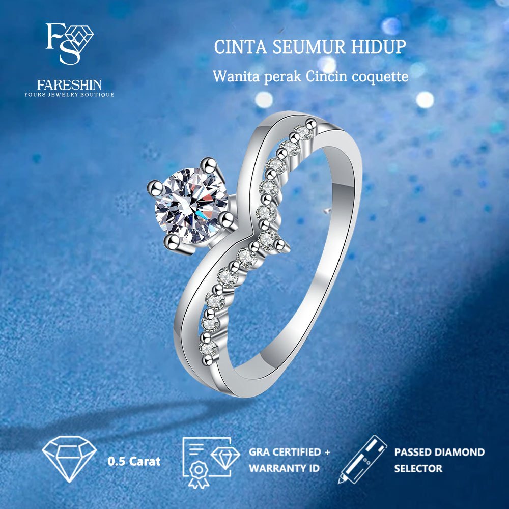 Fareshin Jewellery-Wanita perak Cincin coquette Moissanite Cinta Seumur Hidup White Gold 18K