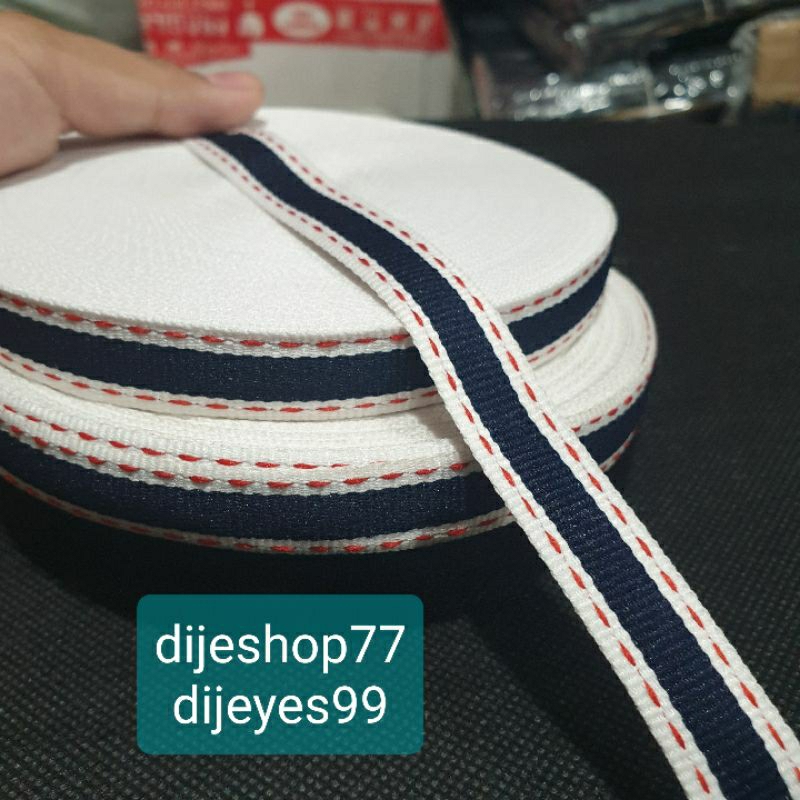 

Pita Selvedge bis bintik 1.5 cm / pita bis bintik putih navy per ROLL