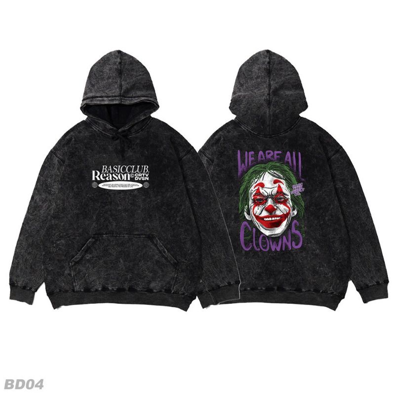 Sweater Hoodie Jumper Oversized Unisex Pria Wanita Black Sandwash | 20 Varian Model Gambar | BCXKP-0