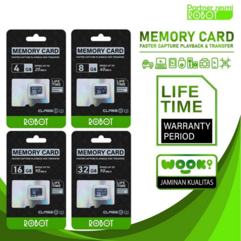 Memory Card ROBOT Class 10 Micro SD TF Card 8 GB & 16 GB Original