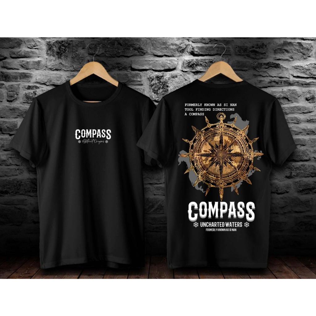 Kaos Distro pria Kaos Motif Compass Hitam Baju Kaos Lengan Pendek Keren Kaos Kata Kata Viral Atasan 
