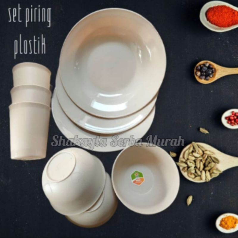 (1 PAKET) Set Piring Mangkok Gelas 9in1 / Paket Hemat Piring Mangkok Gelas Plastik / Set Makan Minum
