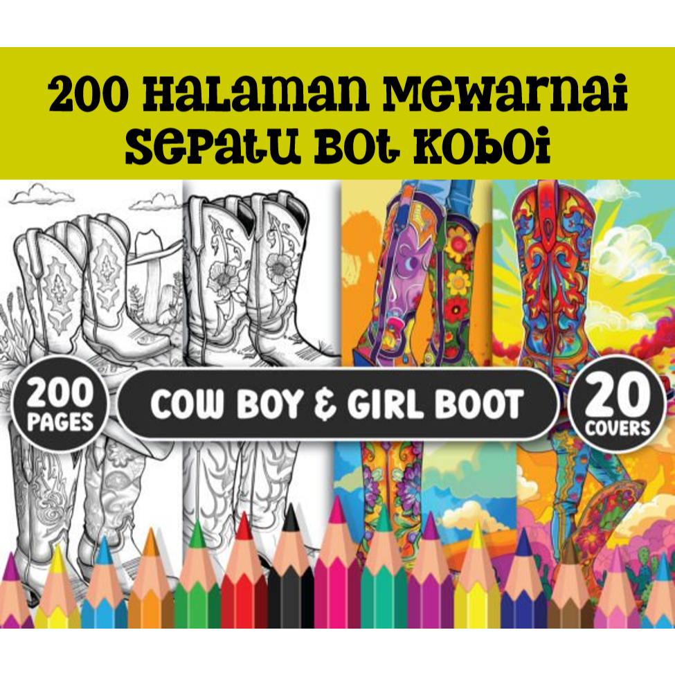 200 Halaman Mewarnai Sepatu Bot Koboi