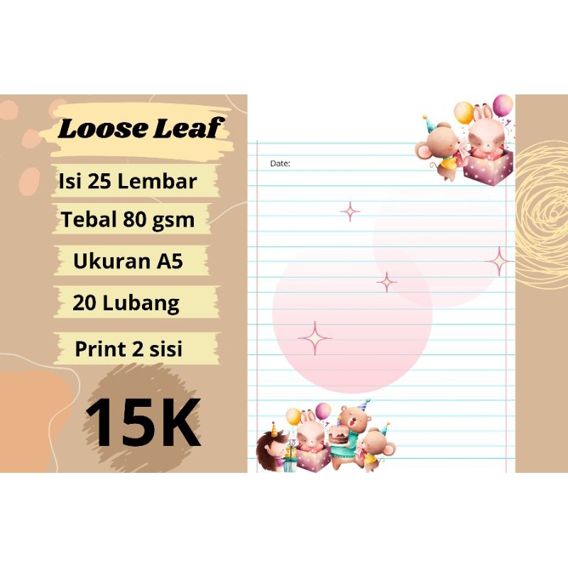 

Kertas Loose Leaf/ Kertas Binder cute Bear 1