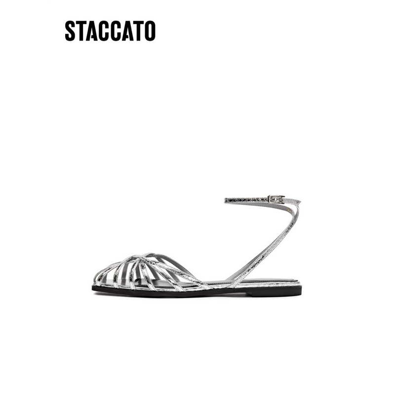 NEW Ter Murah Staccato Official EWG02-SLR 018 Flats Shoes - Silver White Putih Sendal Wanita Fashion