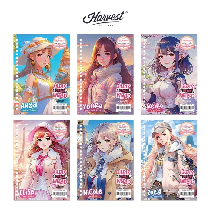 

SERENTAK Loose Leaf Kertas Binder Harvest A5 Girls of The World Paket isi 6