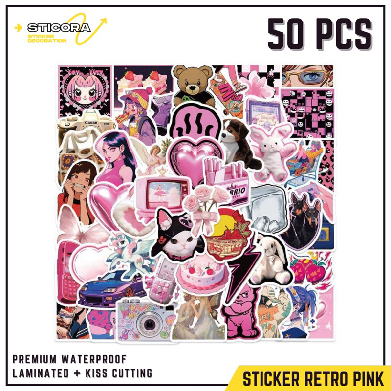 

[50 Pcs] Stiker Pack Retro Pink Sweetheart Aesthetic Vinyl Waterproof Laminated Dekorasi Laptop Handphone Thumblr