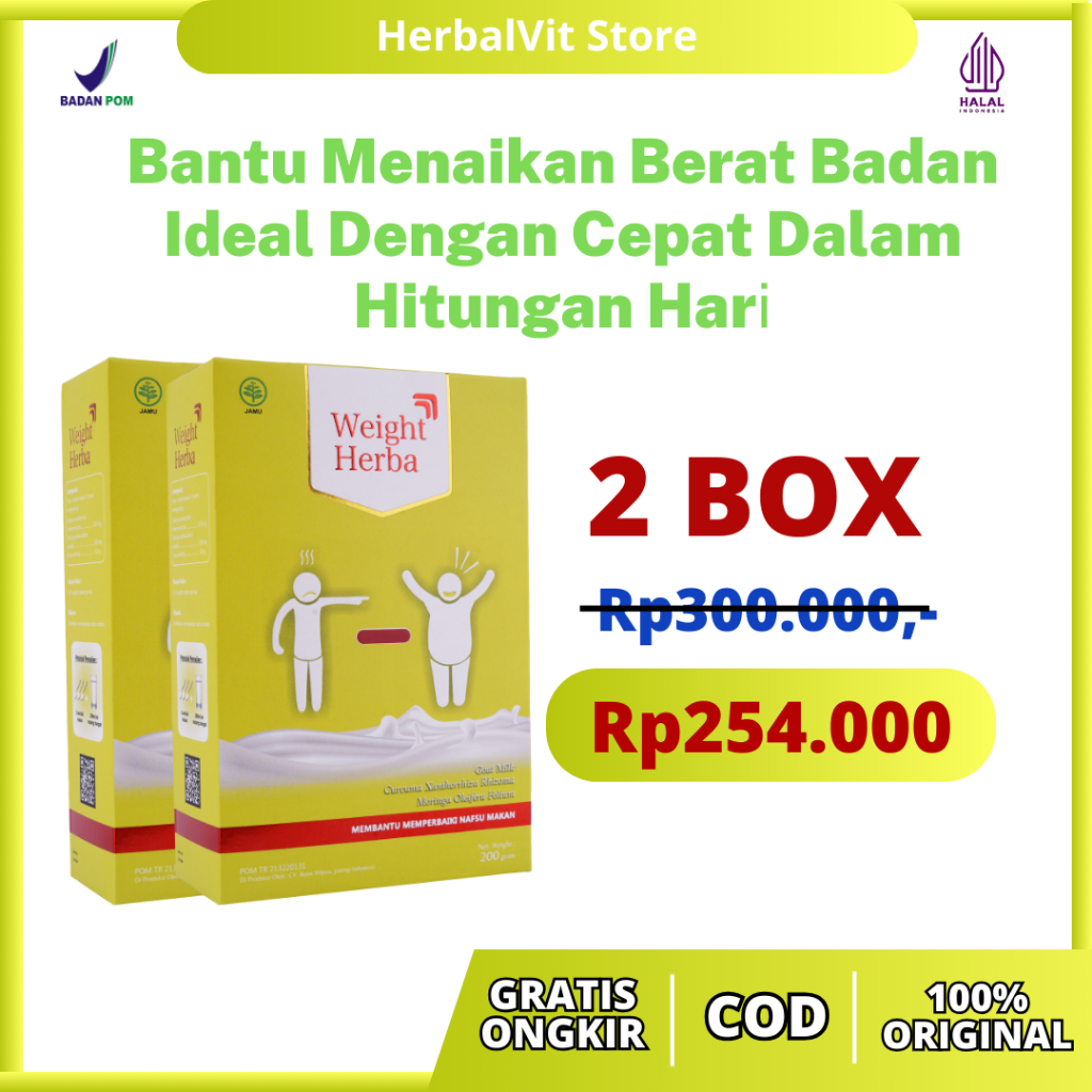 

Paket 2 Box Weight Herba | Program Untuk Menaikan Berat Badan Ideal Dengan Cepat Dalam Hitungan Hari