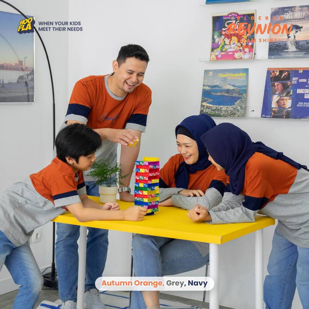 HOOFLA Blocked Reunion Family Shirt Kaos Sarimbit Keluarga Autumn Orange Grey Navy Cotton Combed 24s