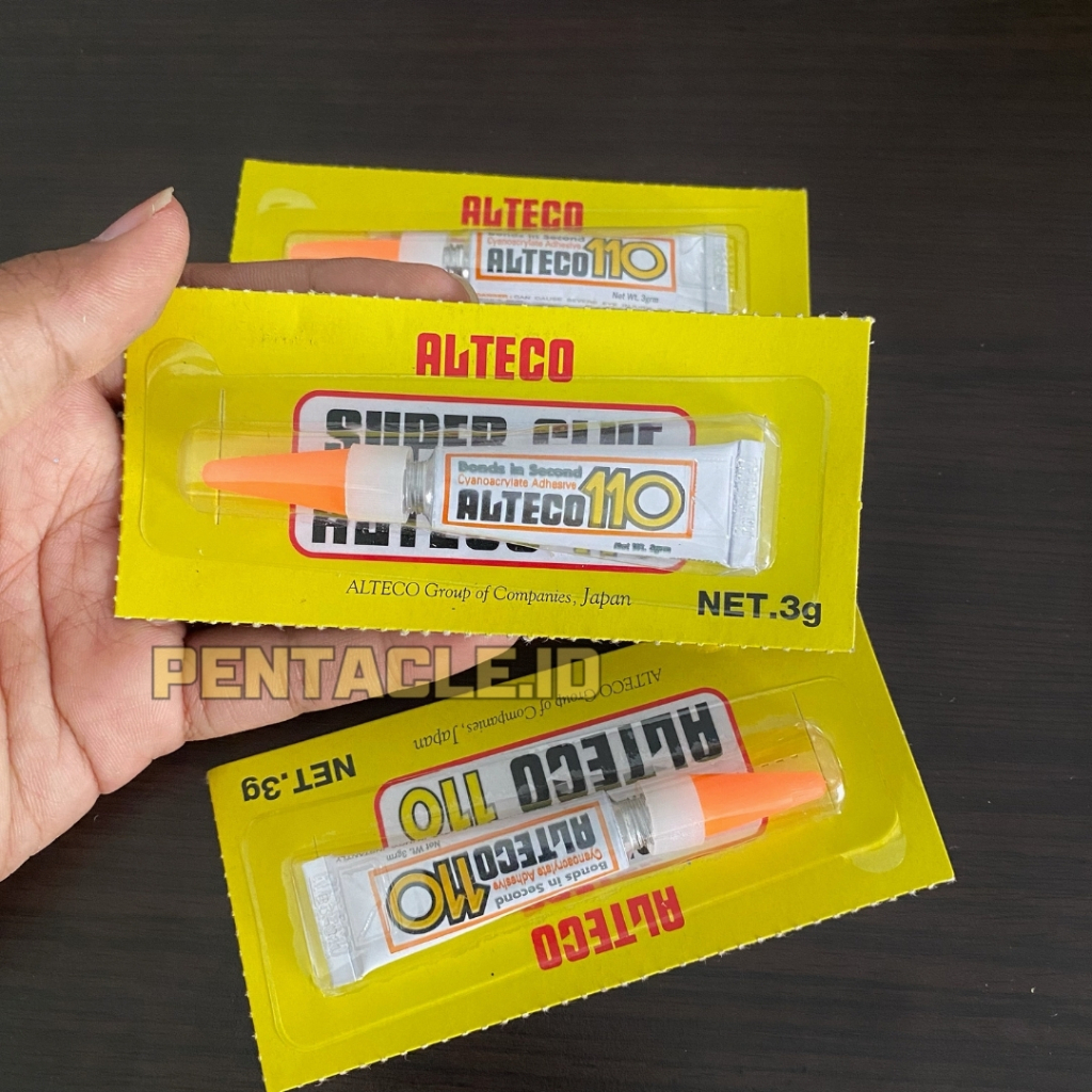 Lem Merk ALTECO 110 3gr Super Glue Kuat Bening Perekat Serbaguna Made In Japan Plastik Karet Kayu Ke