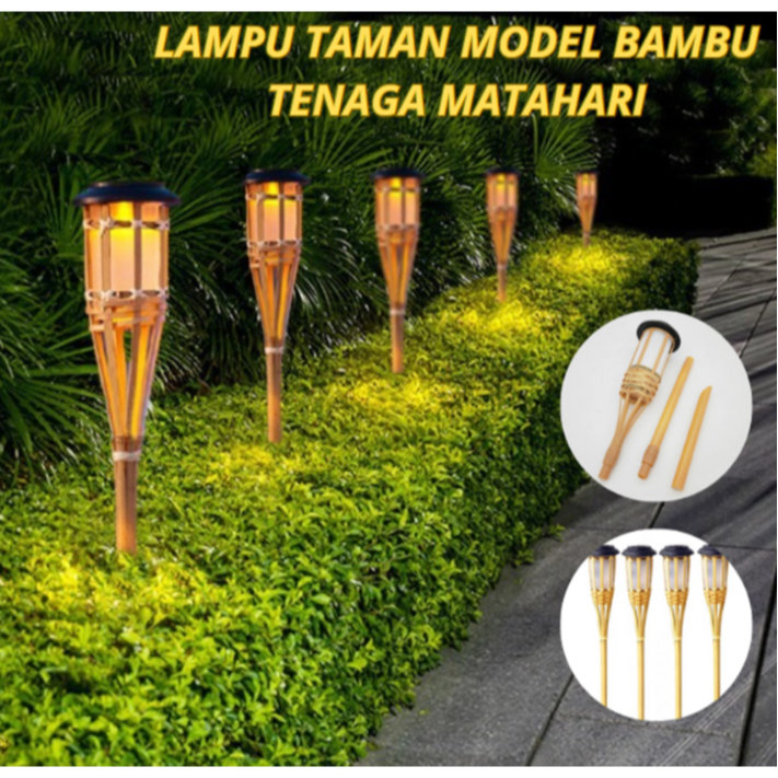 Lampu Taman Model Bambu Tenaga Matahari / Lampu Tancap Taman Lampu Kayu Solar Flame Light / Lampu Hi