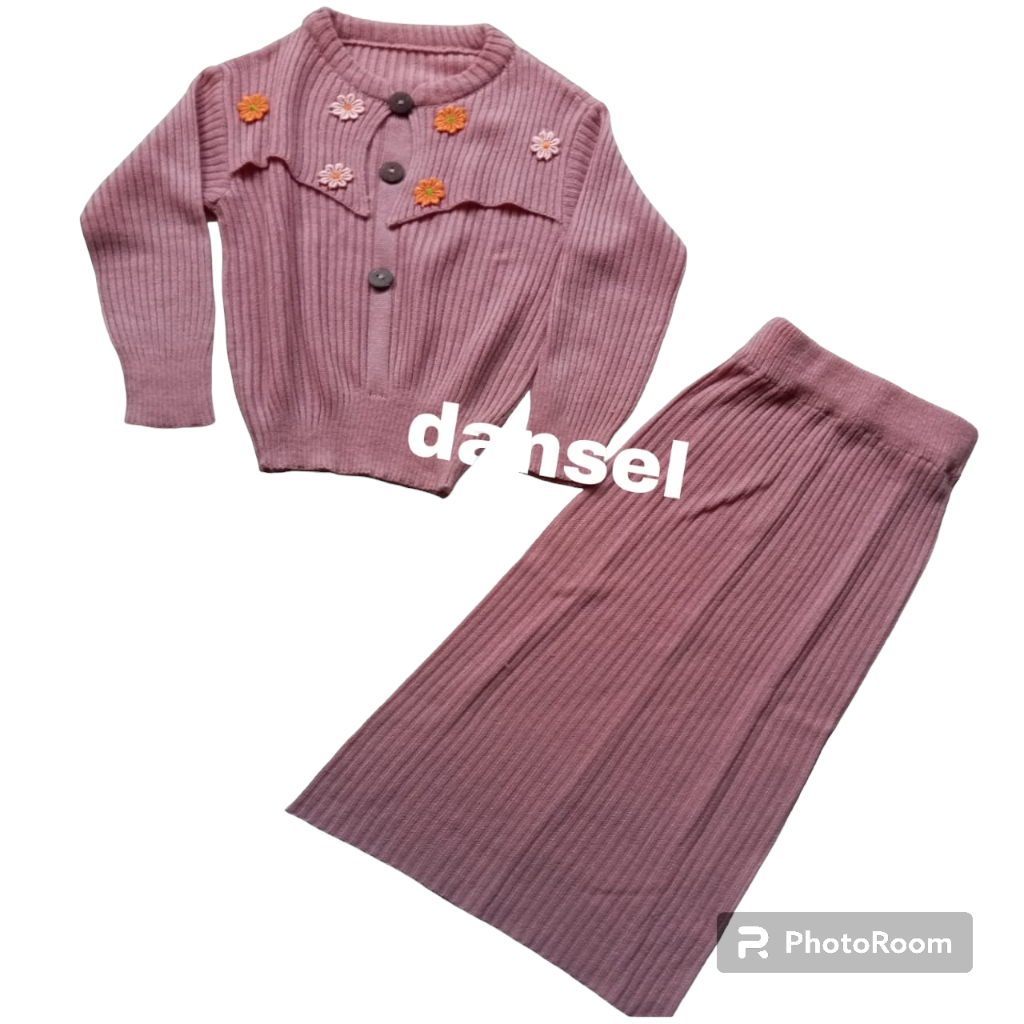 setelan rok rajut anak perempuan bunda motif bunga usia 1-10 tahun Nyaman