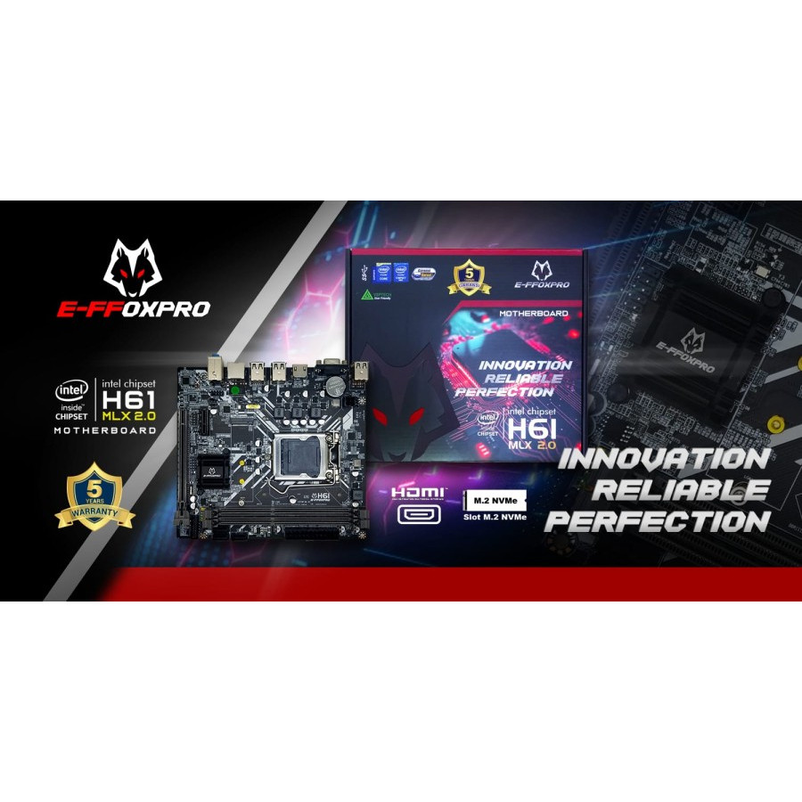 Motherboard EFFOXPRO H61 MLX USB 2.0 GARANSI 3 TAHUN TUKAR BARU