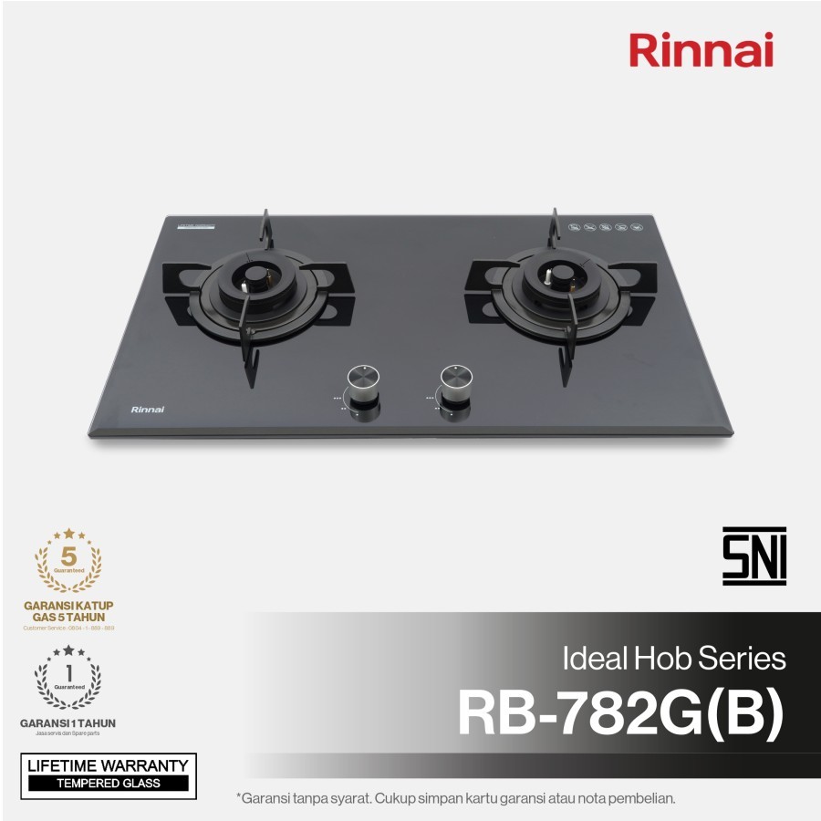 Rinnai Kompor Gas Tanam RB-782G(B) glass/  RB 782 G(B) 782GB 782 GB - 2 tungku 80cm