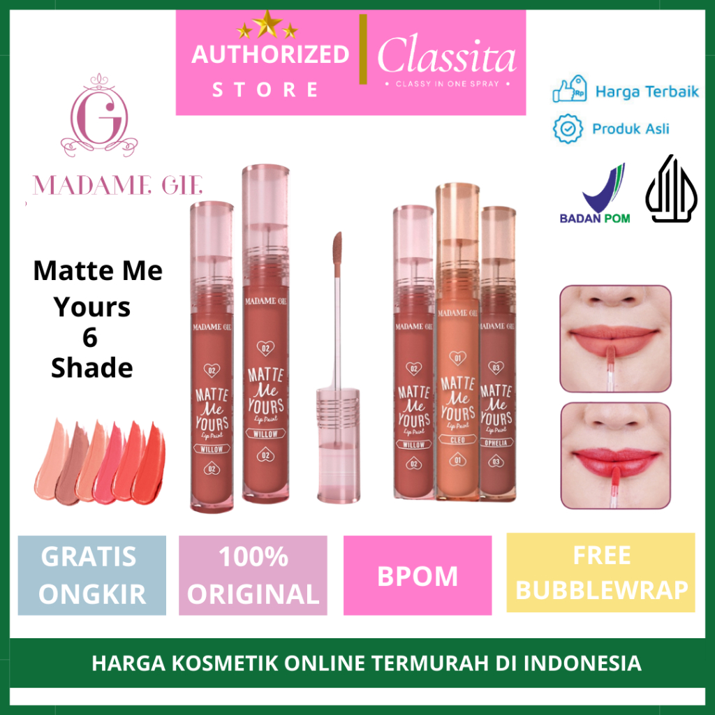 𝐂𝐋𝐀𝐒𝐒𝐈𝐓𝐀.𝐈𝐃- Madame Gie Lip Matte | Lip Matte | Madame Gie Matte Me Yours Lip Paint - Make Up Lipsti