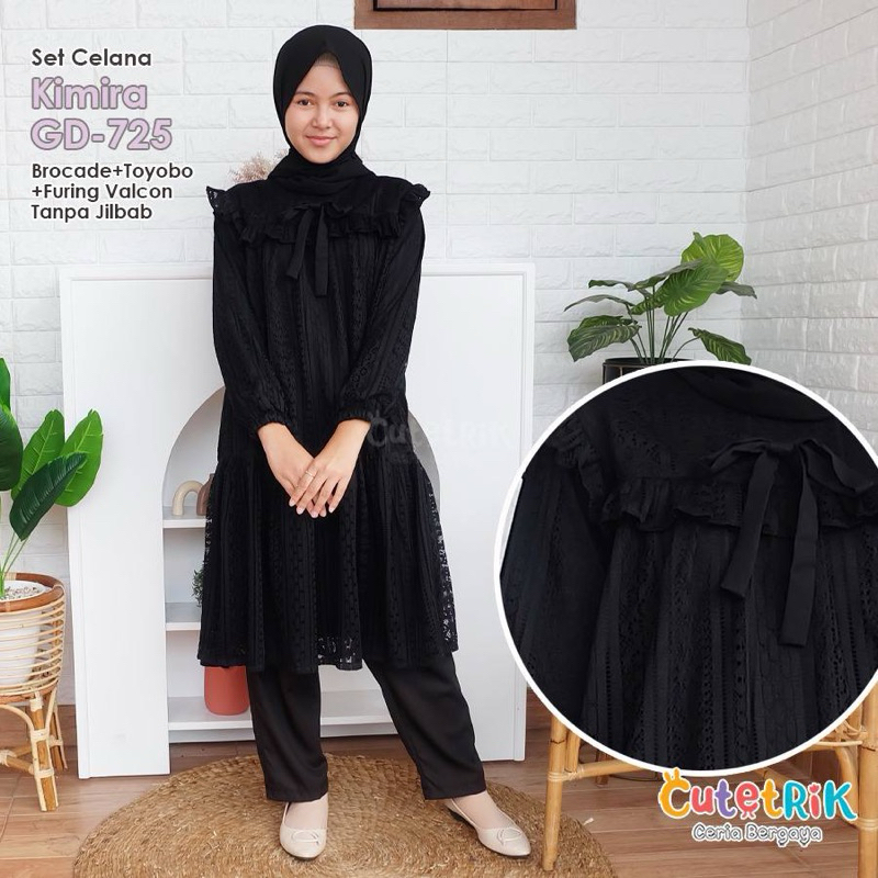 (1 tahun s.d Dewasa) GD 725 Baju Muslim Setelan Tunik Celana Hitam Anak Remaja Dewasa Cutetrik Kimir