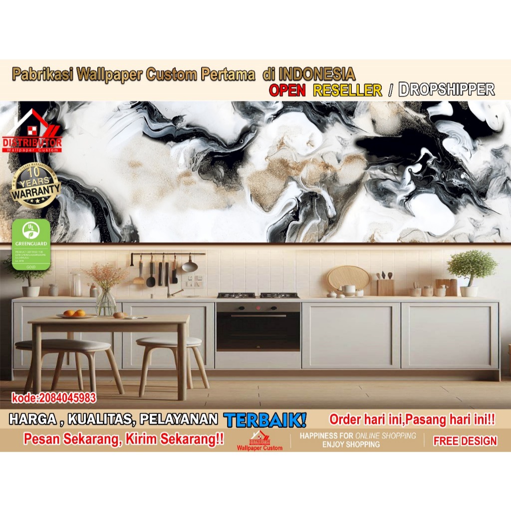 Wallpaper Custom 3D Tema Marmer | Wallpaper Dapur | Wallpaper Dapur Marmer | Wallsticker | Wallpaper