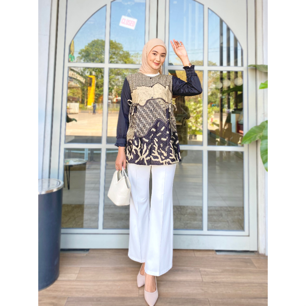 BATIK KERJA BATIK MODERN BATIK KANTOR BATIK KEKINIAN BATIK WANITA CANTIK MONICA BLOUSE