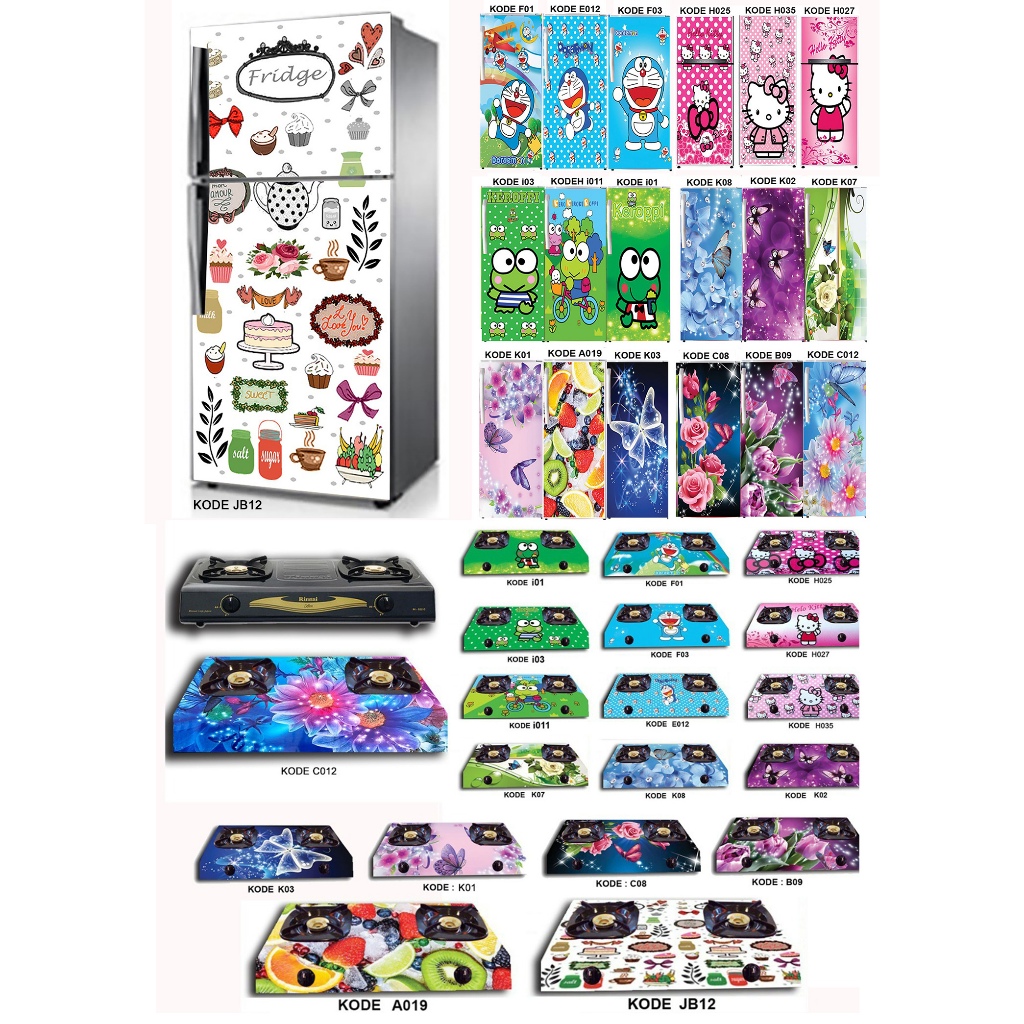 COD Joy Mart Sticker Kulkas 1 Pintu 2 Pintu Kompor 2 Tungku Bisa Pilih Motif Stiker Bunga Karakter S