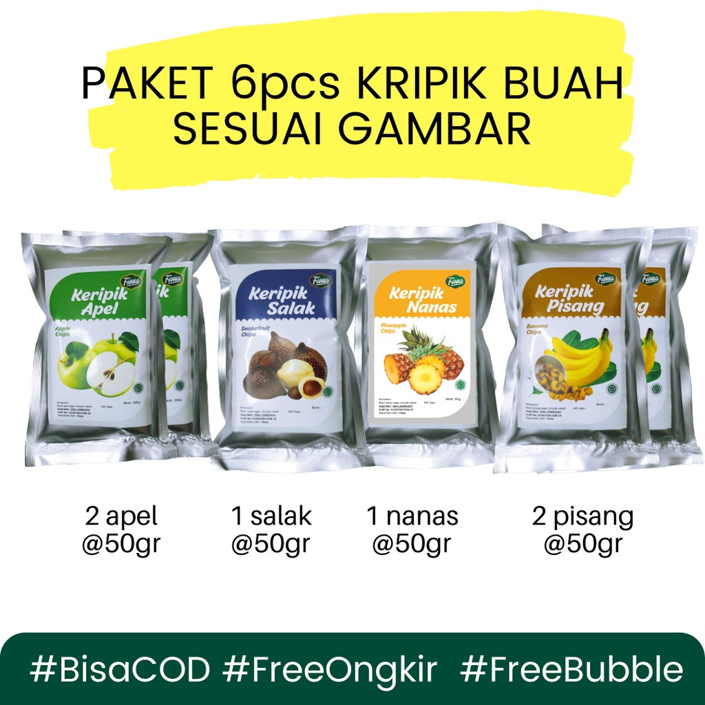 

TERMURAH BARU Fiona Paket Hemat Keripik Kripik Buah Apel Pisang Salak Nanas Rambutan 6pcs