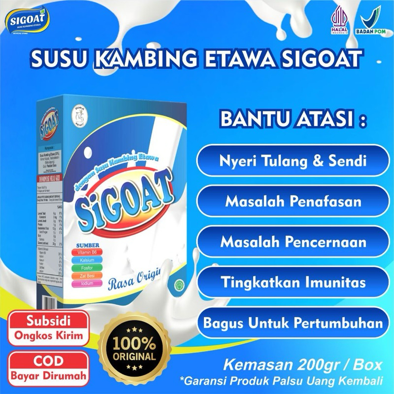 

PAKET 1 BOX SUSU KAMBING ETAWA SIGOAT MINUMAN KESEHATAN BANTU ATASI NYERI TULANG SENDI