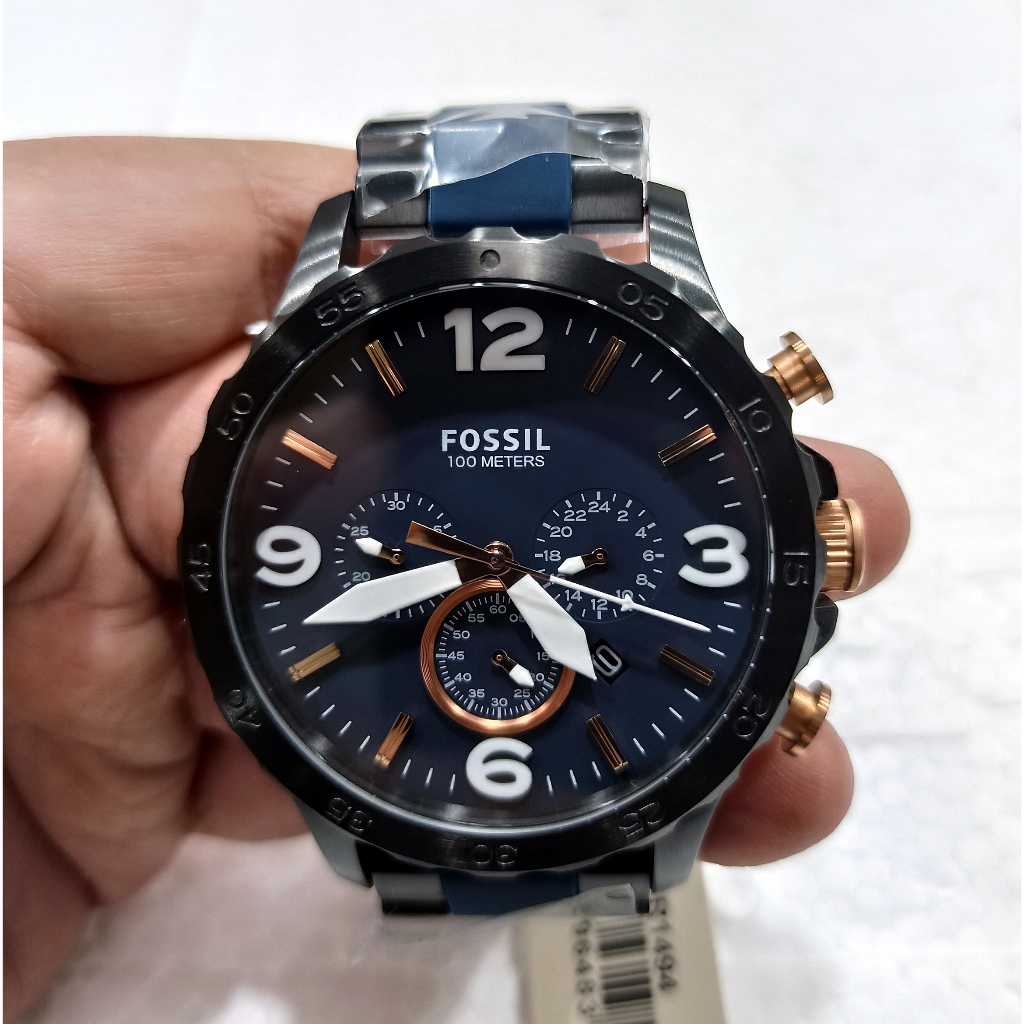 Jam Tangan Pria FL N*t* JR1494 Chronograph Navy Combi Black Steel