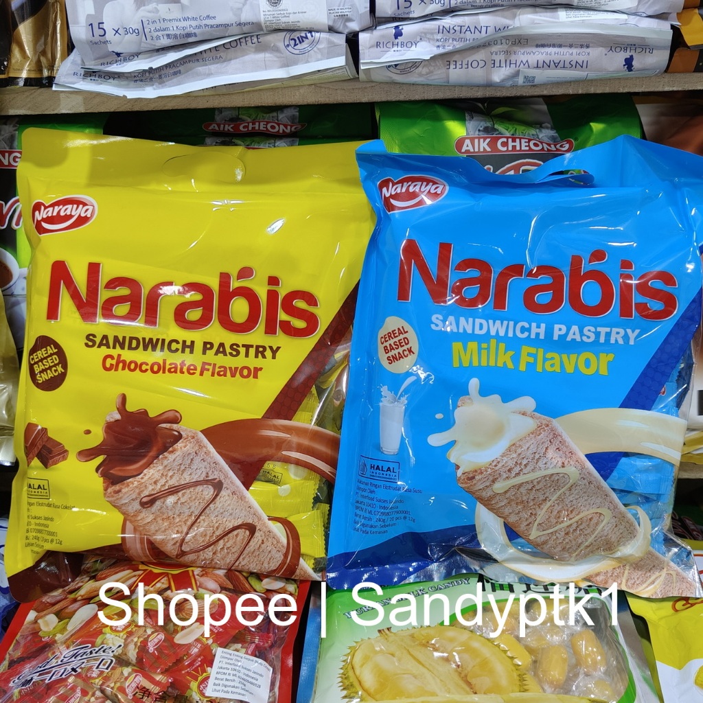 

Narabis Naraya Chocolate Milk Cereal Based Snack Sandwich Pastry Wafer Biskuit Krim Coklat Susu