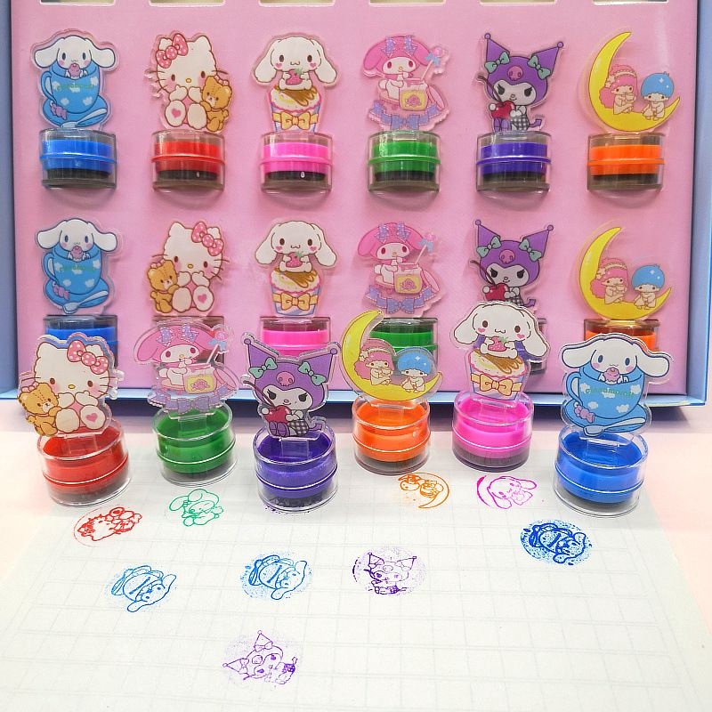 

DISCOUNT TTCOD Mainan Anak Mini Round Stamp Stempel Tinta Cap LucuStamp jurnal Sanrio akrilik mewah