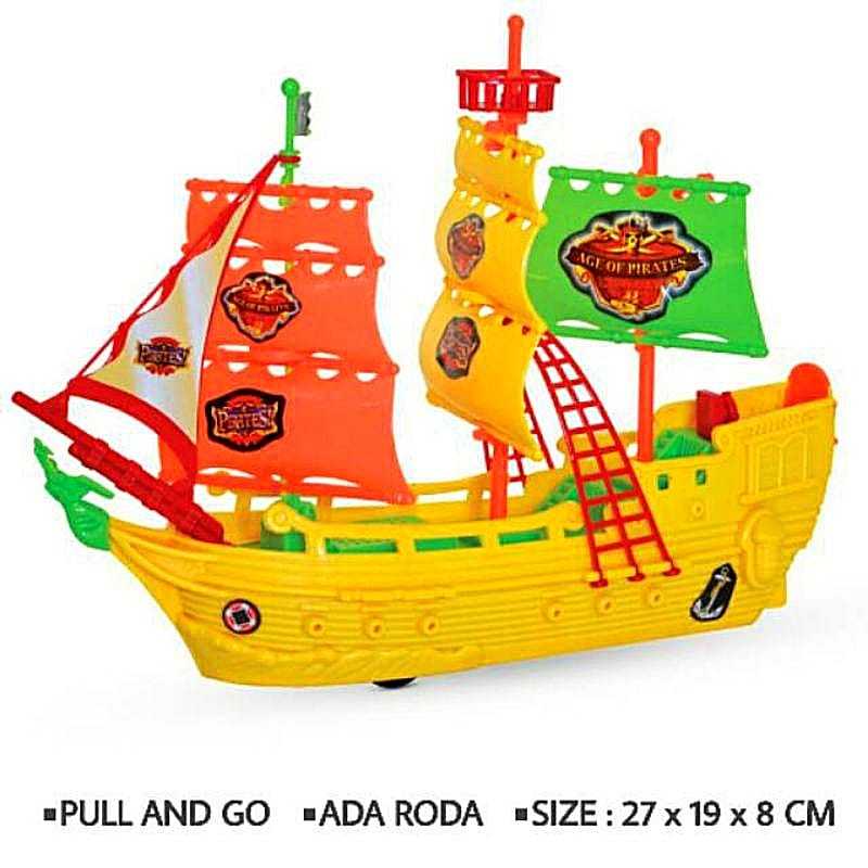 Mainan Perahu Layar Tarik Dorong Anak - Kapal Bajak Laut Kapal Pirates Of Caribbean Anak Laki Edukas