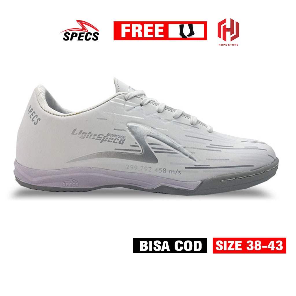 Sepatu Futsal Specs Lightspeed Reborn White/Silver Termurah Pria/Wanita