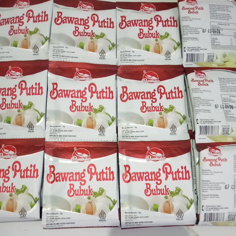 

BAWANG PUTIH BUBUK PER RENTENG ISI 12 BUNGKUS
