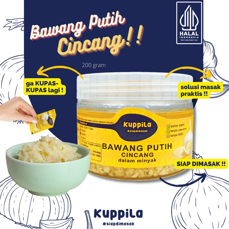 

bawang putih cincang instan “KUPPILA” kemasan jar 200gr