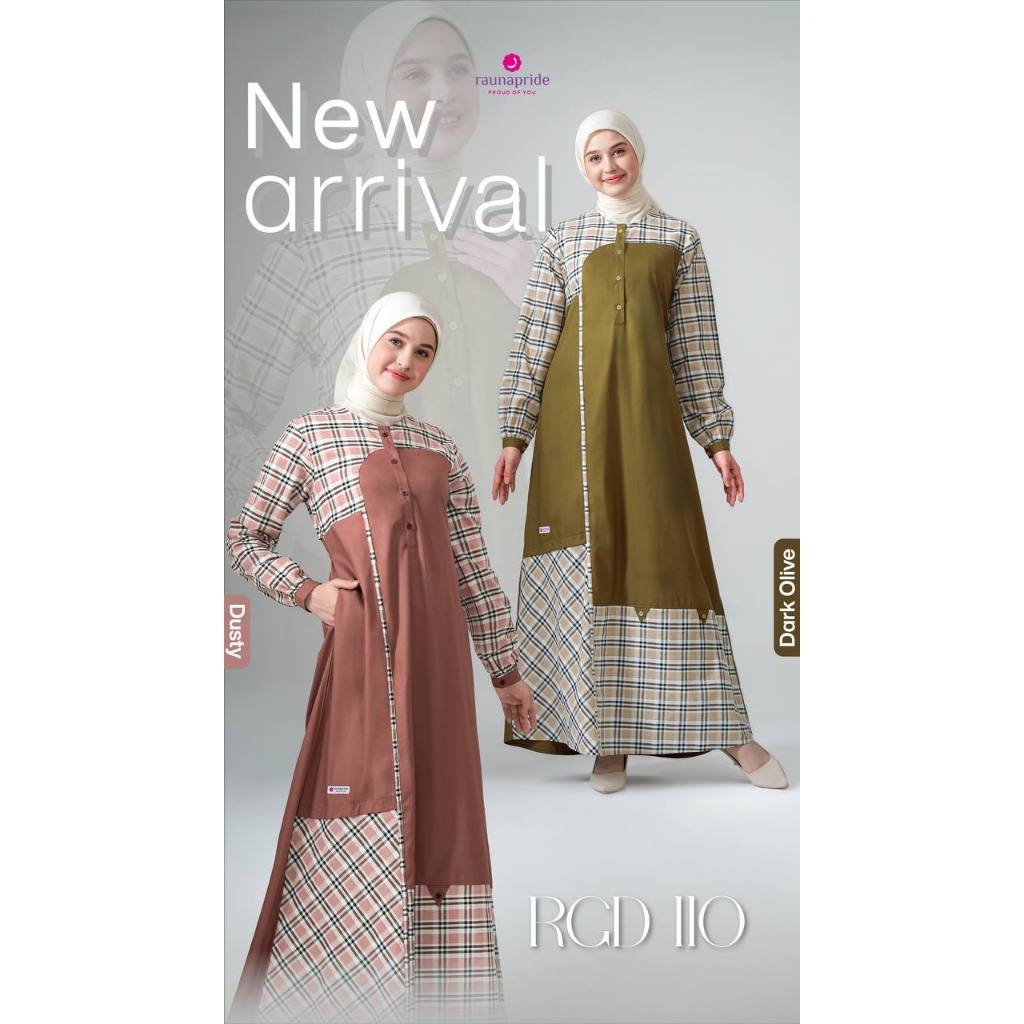 Rauna RGD 110 Gamis Wanita Terbaru Motif Kotak Kekinian