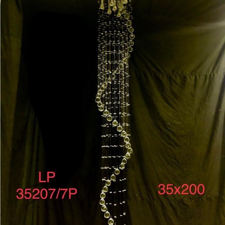 Lampu plafon void tangga kristal led spiral raindrop chandelier