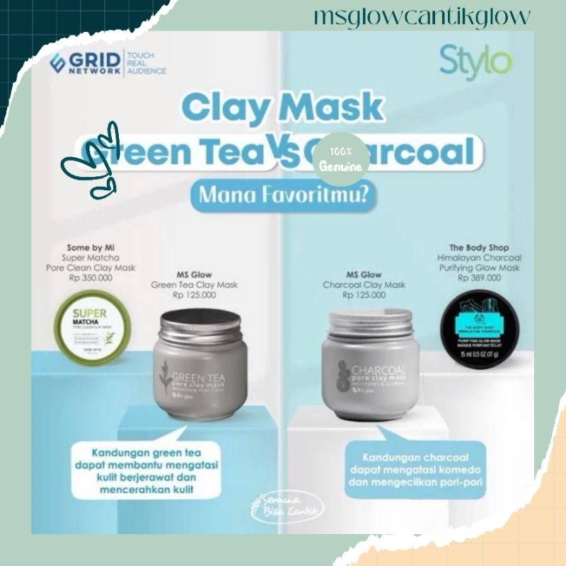 [EXP 2025] PROMO MS GLOW CLAY MASK GREEN TEA/ CHARCOAL [BPOM][ORIGINAL]