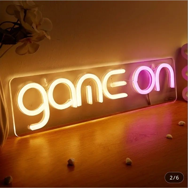 Lampu Neon Game On LED Custom Dekorasi Kamar Gaming Kamar Tidur Aesthetic Ruangan Modern