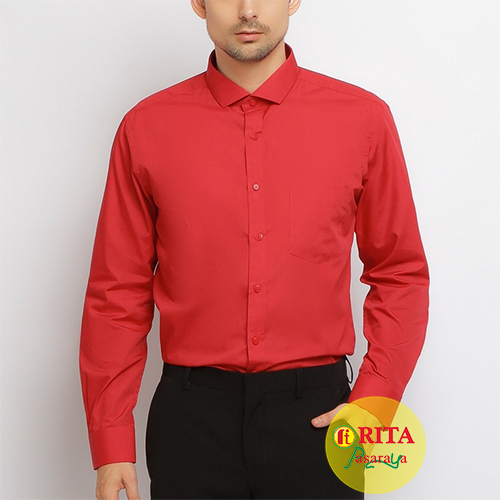 Carlos Moreno Kemeja Polos Pria SlimFit Lengan Panjang - Red Chili Kemeja Pria Formal Pakaian Pria T