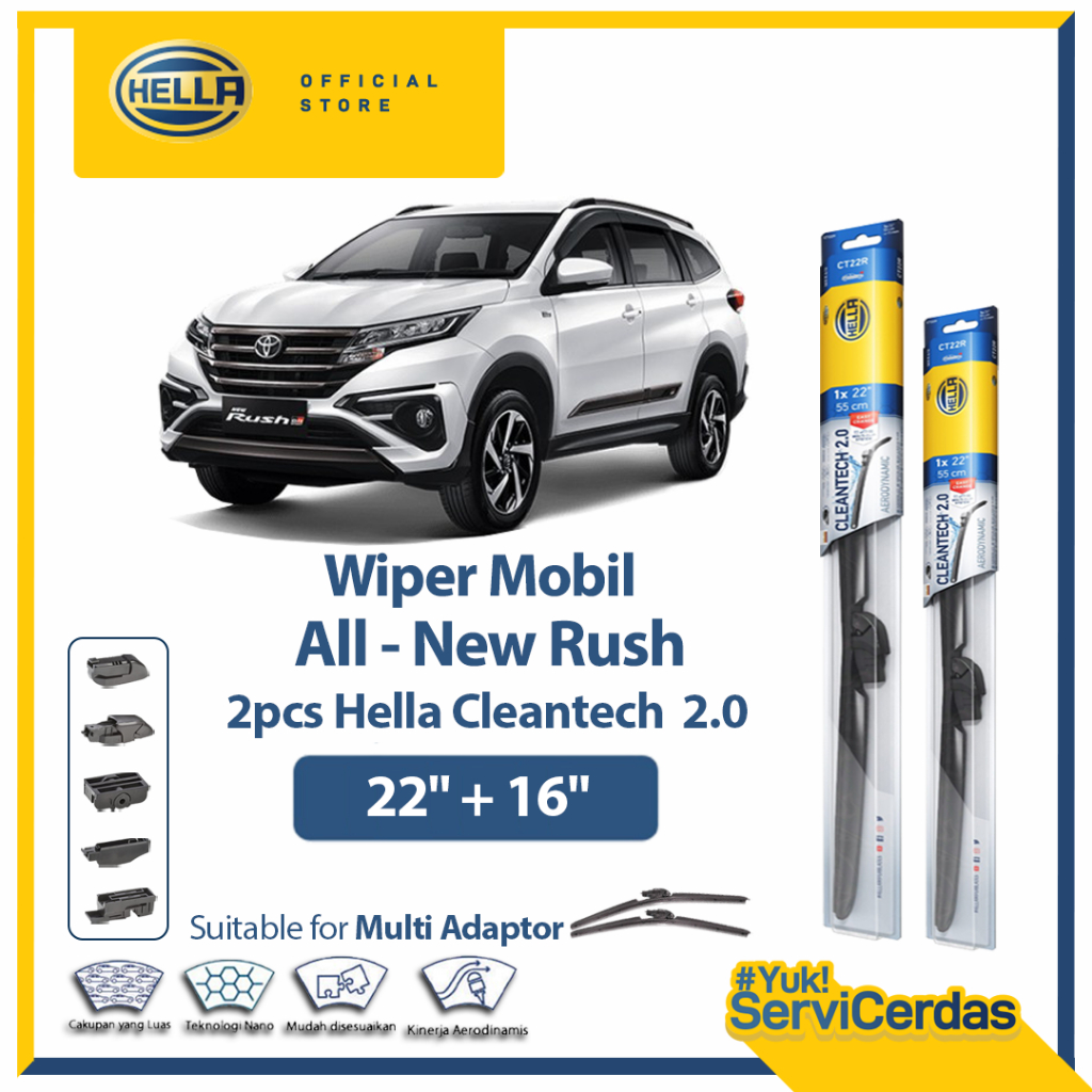 Wiper Mobil TOYOTA All New Rush 22” + 16” (2pcs) - HELLA Cleantech 2.0