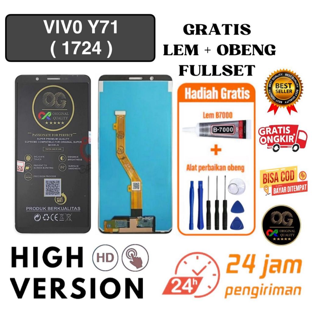 LCD VIVO Y71 (1724) fullset free LEM + OBENG / LCD TOUCHSCREEN VIVO Y71 (1724) ORIGINAL OG HITAM