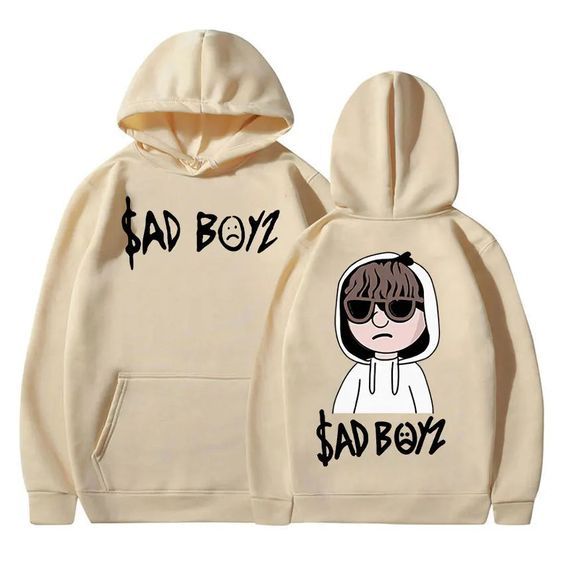 Hoodie Cream Pria Polos Distro Bahan Fleece Tebal Motif SAD BOYZ / Pullover Hoodie Cream Cowok Premi