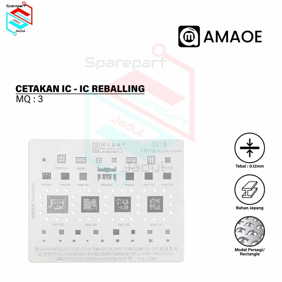 Amaoe OV4 Cetakan IC BGA Reballing Stensil untuk OPPO K5/RENO2/R17Pro/VIVO/NEX/U10/X27Pro Snapdragon