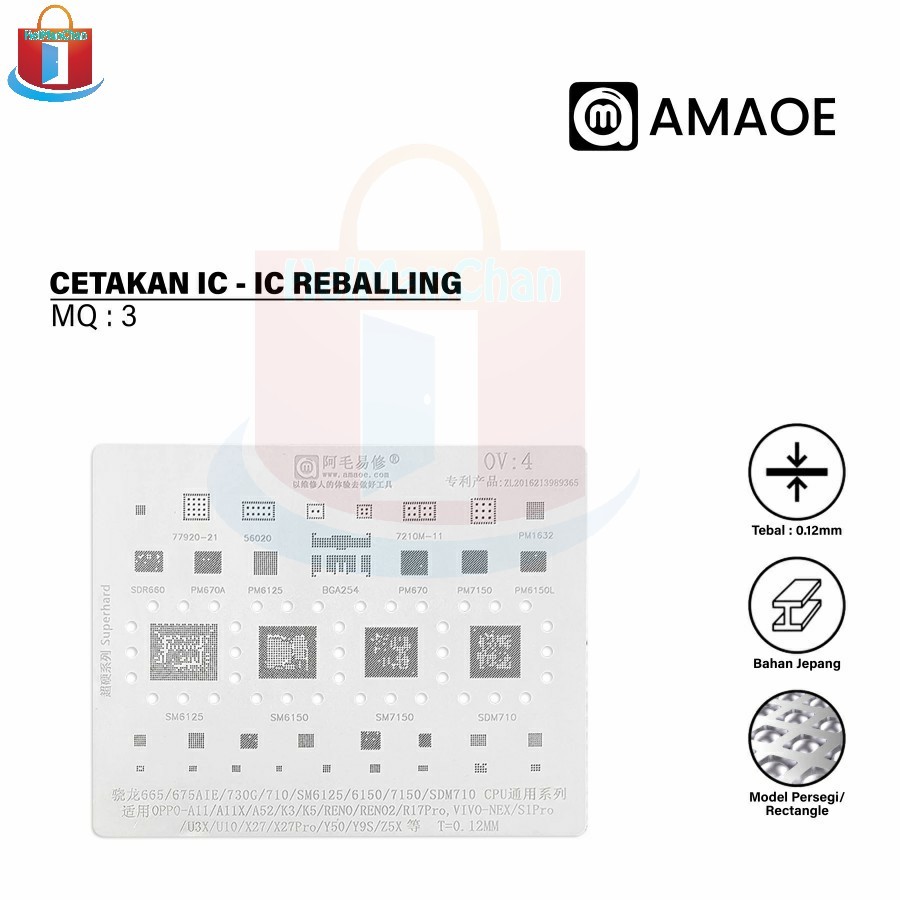 Amaoe OV4 Cetakan IC BGA Reballing Stensil untuk OPPO K5/RENO2/R17Pro/VIVO/NEX/U10/X27Pro Snapdragon