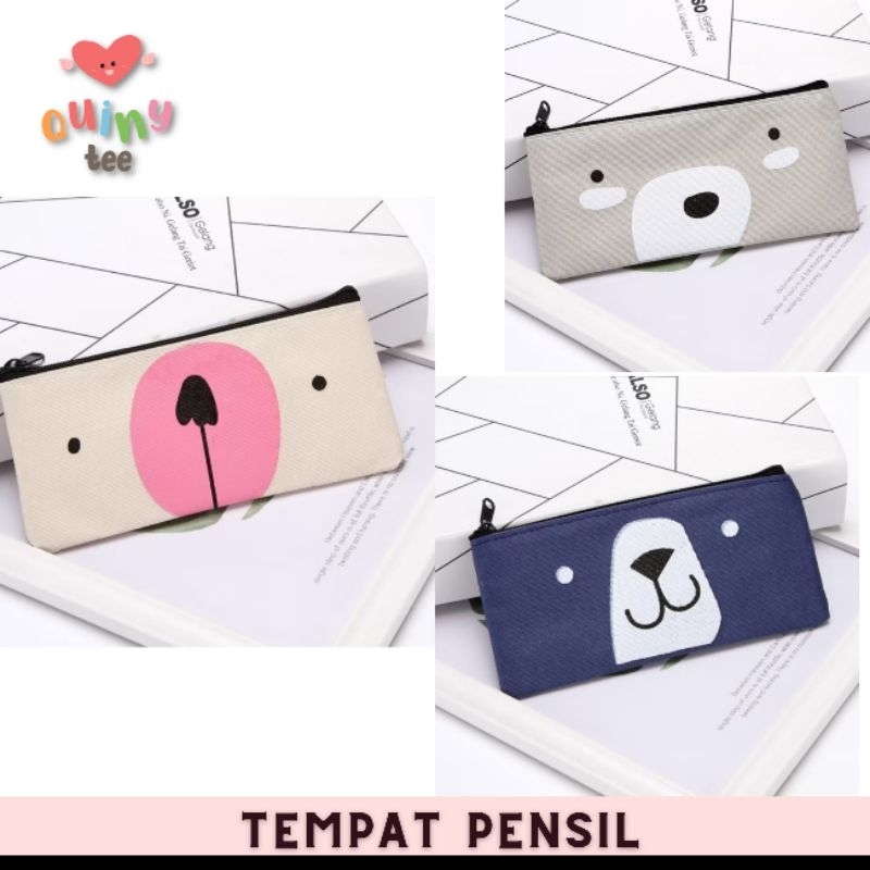 

Quinytee tempat pensil kain kanvas bear lucu murah ukuran 19 x 19 cm