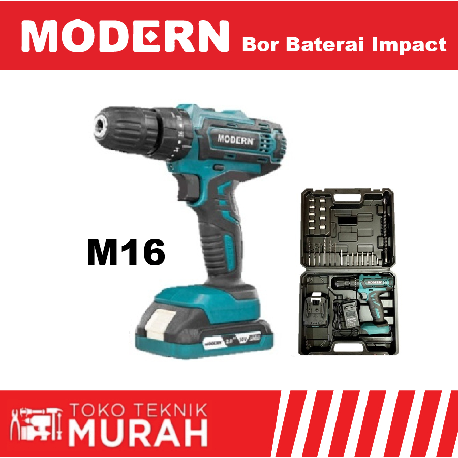 Modern M16 Mesin Bor Tembok Cordless M-16 Impact Drill Cas Baterai M 16
