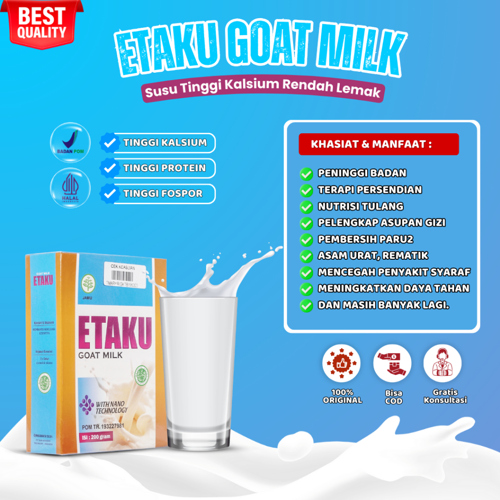 

ETAKU Goat Milk Susu Kambing Etawa 100% Original Peninggi Badan Atasi Masalah Persendian Dan Tulang